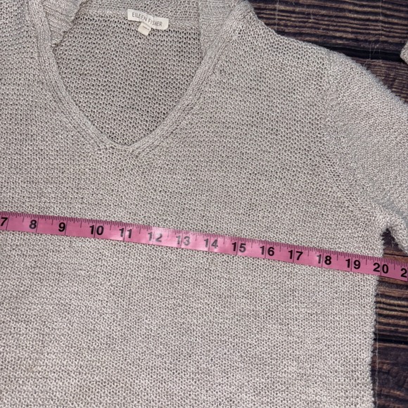 EILEEN FISHER Sweater M Linen Blend Hoodie Waffle Knit Pullover Beige - Picture 7 of 8